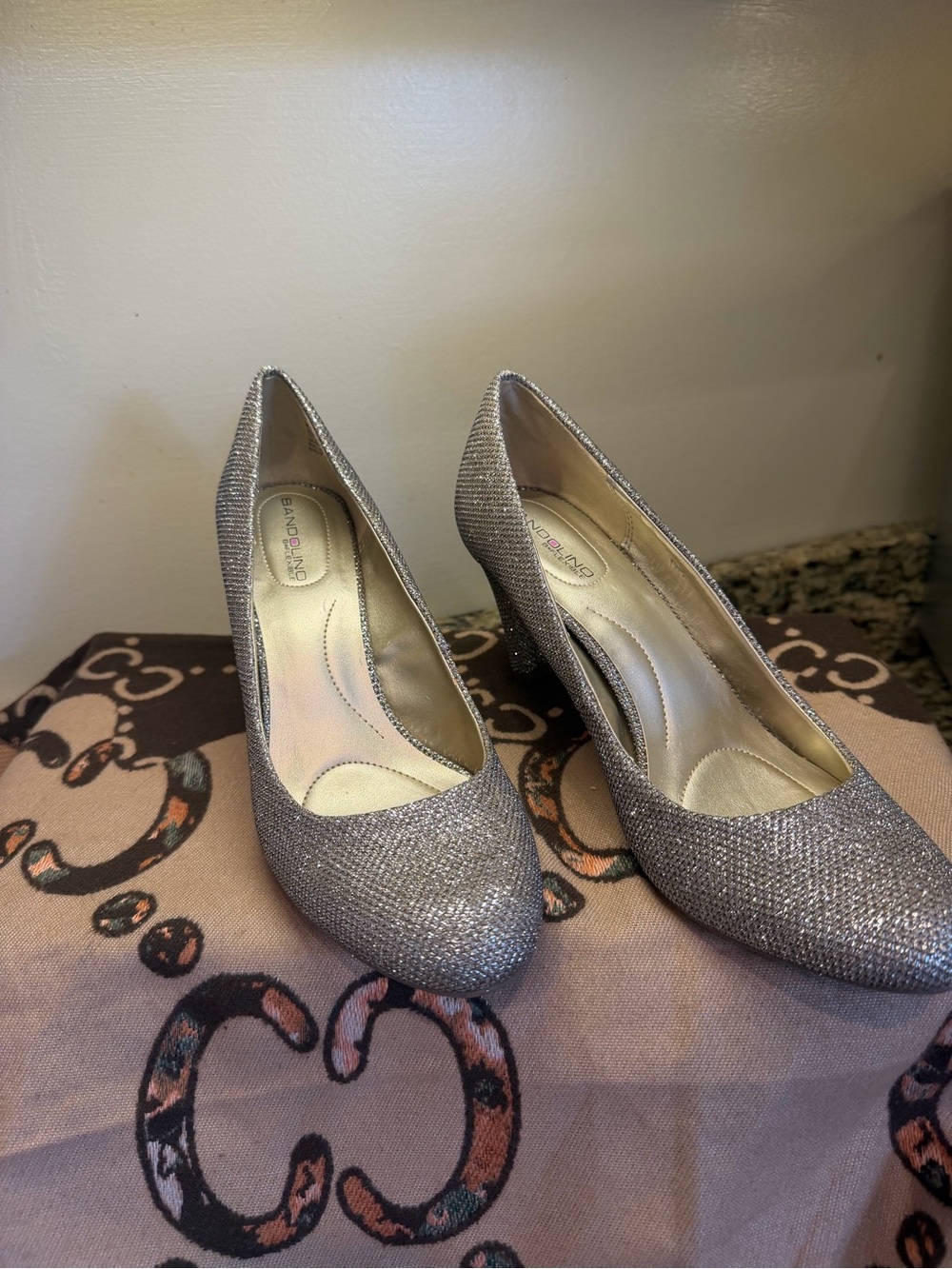 Bandolino Silver Glitter Closed-Toe High Heels